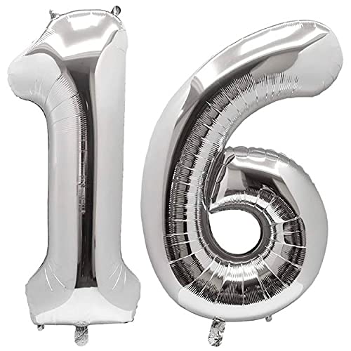 16 Inch Solid 16 Number Silver Foil Balloon