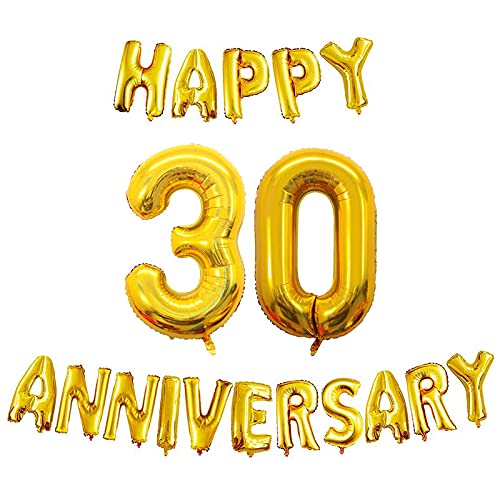 16 Inch 30th Happy Anniversary Alphabets & 32 Inch 30 Number Gold Foil Balloon