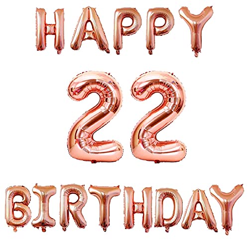 16 Inch 22nd Happy Birthday Alphabets & 32 Inch 22 Number Rosegold Foil Balloon