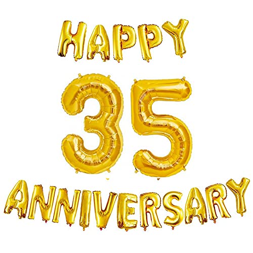 16 Inch 35th Happy Anniversary Alphabets & 32 Inch 35 Number Gold Foil Balloon