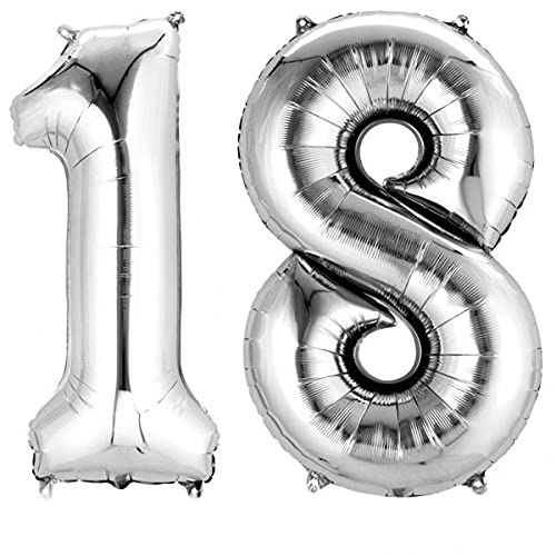 32 Inch Solid 18 Number Silver Foil Balloon