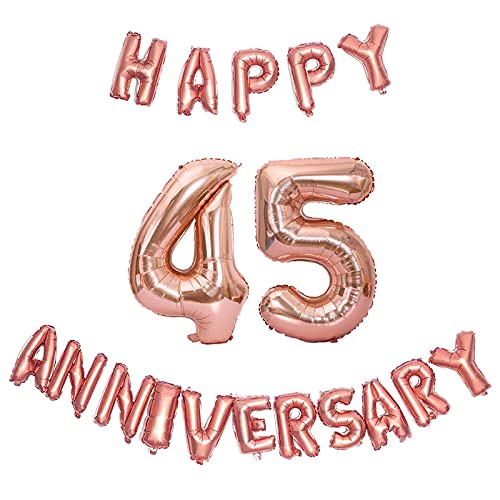 16 Inch 45th Happy Anniversary Alphabets & 32 Inch 45 Number Rosegold Foil Balloon