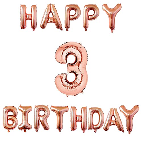 16 Inch 3rd Happy Birthday Alphabets & 32 Inch 3 Number Rosegold Foil Balloon