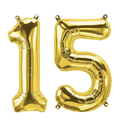 16 Inch Solid 15 Number Gold Foil Balloon