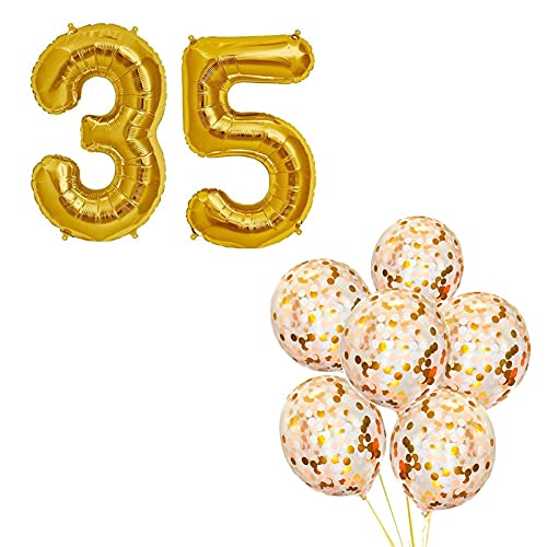 16 Inch Number 35  Gold Foil Balloon With 10 Pcs Confetti Balloons