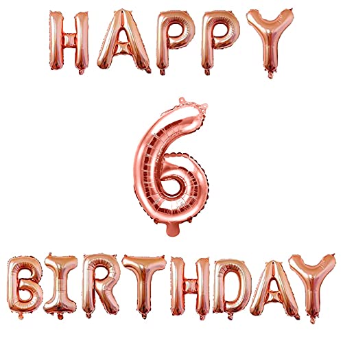 16 Inch 6th Happy Birthday Alphabets & 32 Inch 6 Number Rosegold Foil Balloon