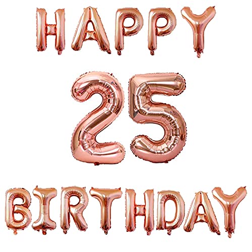 16 Inch 25th Happy Birthday Alphabets & 32 Inch 25 Number Rosegold Foil Balloon