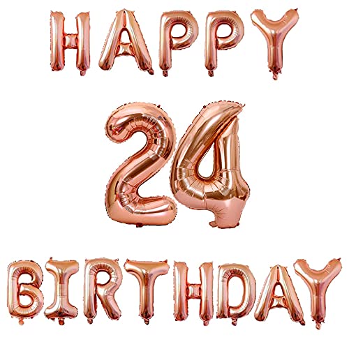 16 Inch 24th Happy Birthday Alphabets & 32 Inch 24 Number Rosegold Foil Balloon