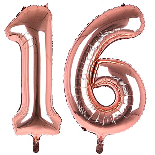 32 Inch Solid 16 Number Rosegold Foil Balloon