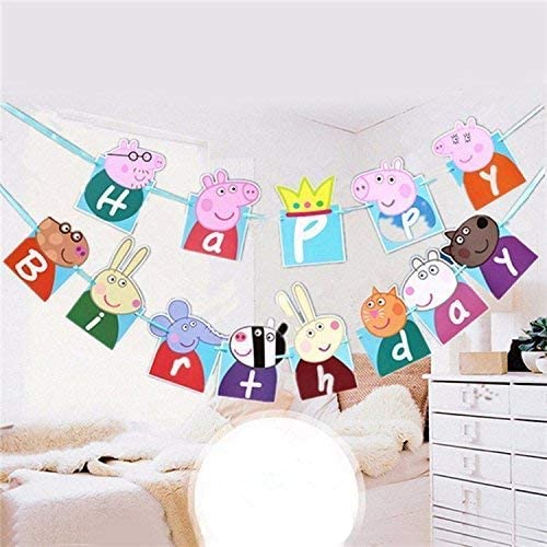 Multicolor Pig Cartoon Happy Birthday Banner (Pack of 13)