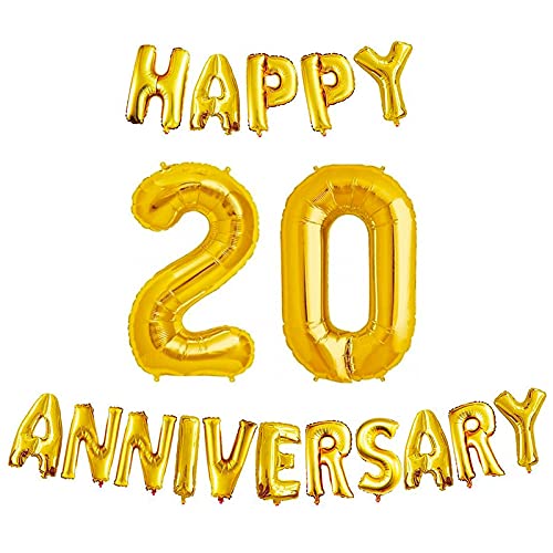 16 Inch 20th Happy Anniversary Alphabets & 32 Inch 20 Number Gold Foil Balloon