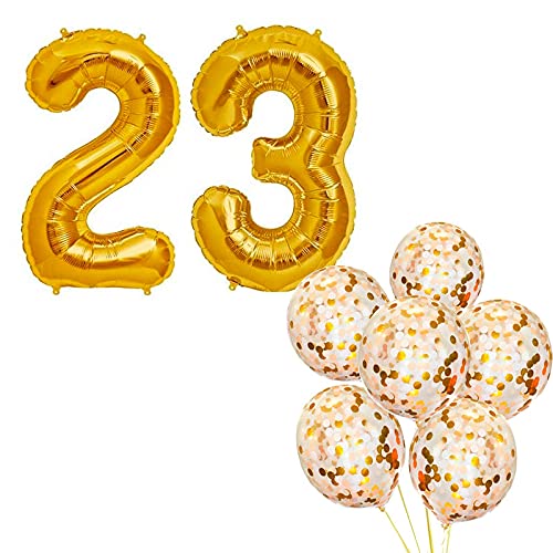 32 Inch Number 23  Gold Foil Balloon With 5 Pcs Confetti Balloons