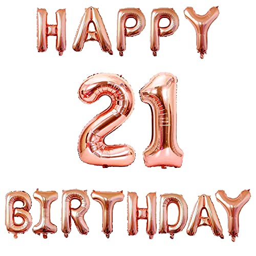 16 Inch 21st Happy Birthday Alphabets & 32 Inch 21 Number Rosegold Foil Balloon