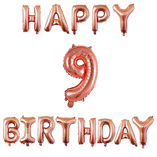 16 Inch 9th Happy Birthday Alphabets & 32 Inch 9 Number Rosegold Foil Balloon