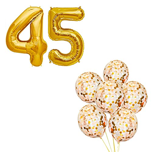 16 Inch Number 45  Gold Foil Balloon With 10 Pcs Confetti Balloons