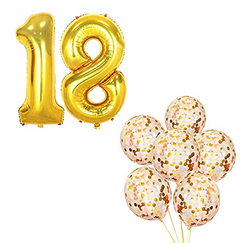 16 Inch Number 18  Gold Foil Balloon With 5 Pcs Confetti Balloons