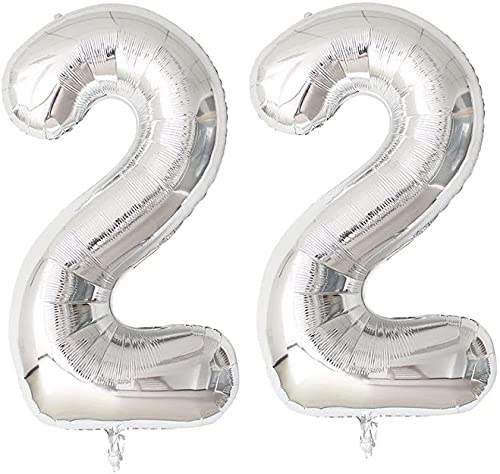 32 Inch Solid 22 Number Silver Foil Balloon