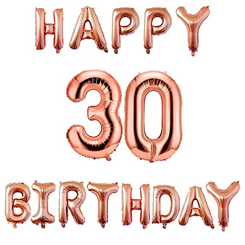 16 Inch 30th Happy Birthday Alphabets & 32 Inch 30 Number Rosegold Foil Balloon