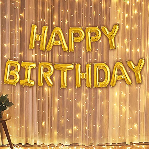 Gold color Happy Birthday Alphabate Foil Balloon With Led Light 2Pcs Decoration Kit