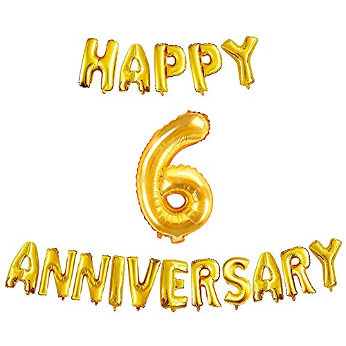 16 Inch 6th Happy Anniversary Alphabets & 32 Inch 6 Number Gold Foil Balloon