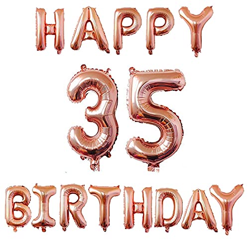 16 Inch 35th Happy Birthday Alphabets & 32 Inch 35 Number Rosegold Foil Balloon