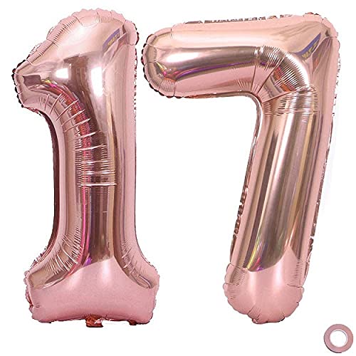 32 Inch Solid 17 Number Rosegold Foil Balloon