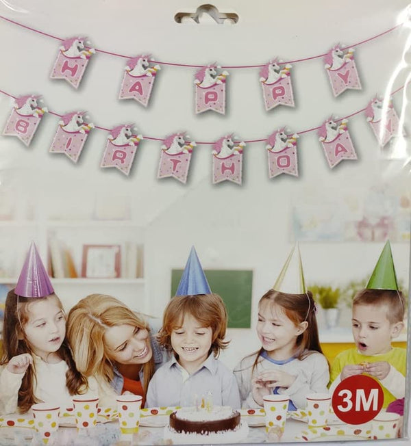 Pink 3 Meters Unicorn Theme Happy Birthday Banner