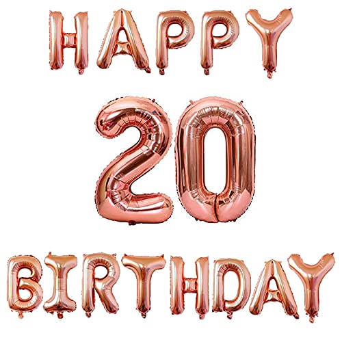 16 Inch 20th Happy Birthday Alphabets & 32 Inch 20 Number Rosegold Foil Balloon