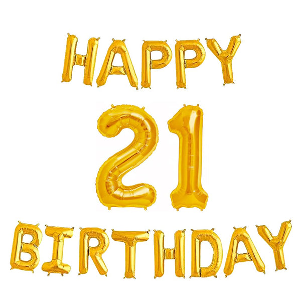 16 Inch 21st Happy Birthday Alphabets & 32 Inch 21 Number Gold Foil Balloon