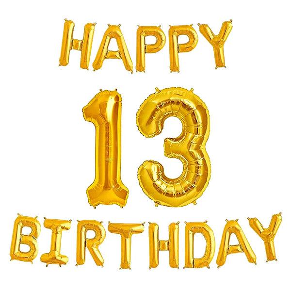 16 Inch 13th Happy Birthday Alphabets & 32 Inch 13 Number Gold Foil Balloon