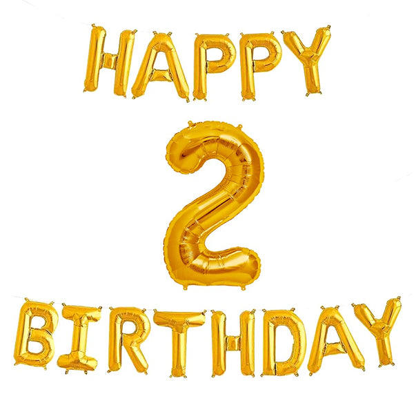 16 Inch 2nd Happy Birthday Alphabets & 32 Inch 2 Number Gold Foil Balloon