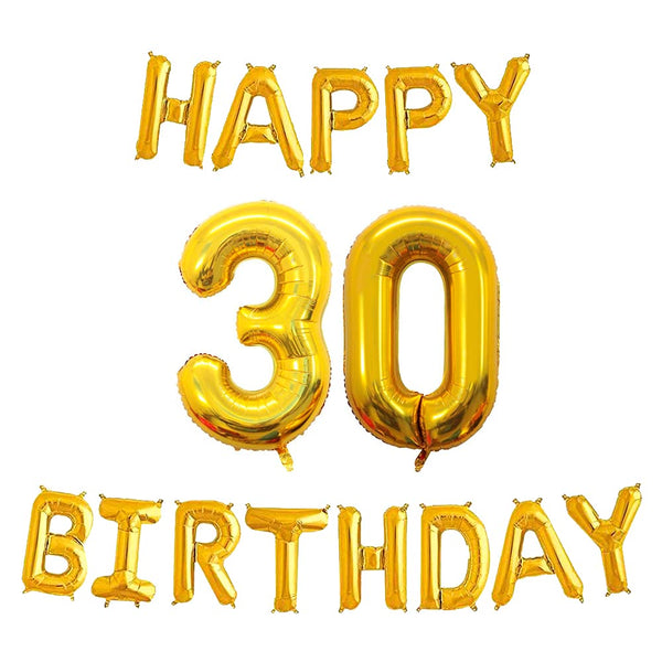 16 Inch 30th Happy Birthday Alphabets & 32 Inch 30 Number Gold Foil Balloon