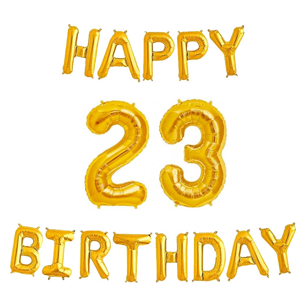 16 Inch 23rd Happy Birthday Alphabets & 32 Inch 23 Number Gold Foil Ba ...