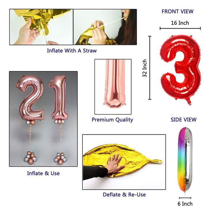 16 Inch 17th Happy Birthday Alphabets & 32 Inch 17 Number Gold Foil Balloon