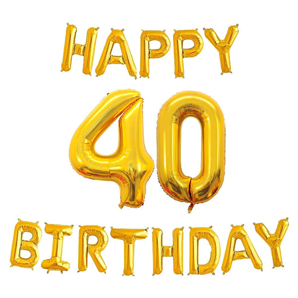 16 Inch 40th Happy Birthday Alphabets & 32 Inch 40 Number Gold Foil Balloon