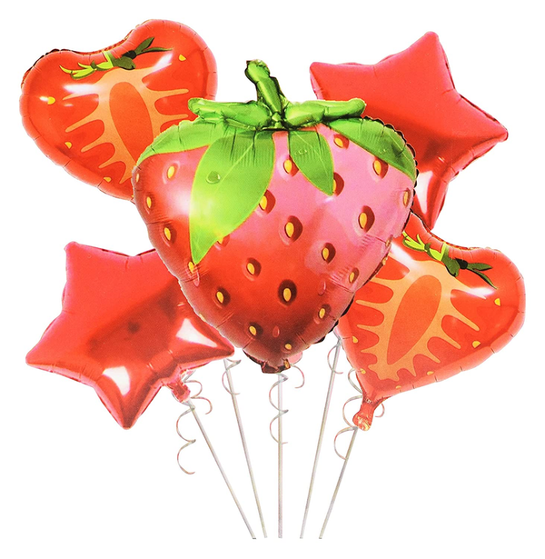 Strawberry  Fruit Themed Foil Balloon Set (Pink) (Pack of 5)