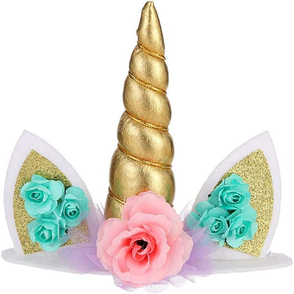 Unicorn Ear- Flowers Cake Topper (Golden) (Pack of 1)