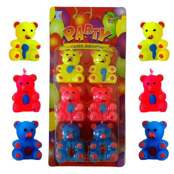 Cute Teddy Bear Shape Candle (Multicolor) (Pack of 6)